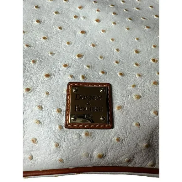 Dooney & Bourke Ostrich Collection Hobo Bag White Ivory Leather Brown Trim - Picture 5 of 12